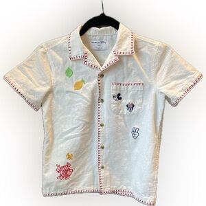 Kids White Button Down Shirt with Red Stitching